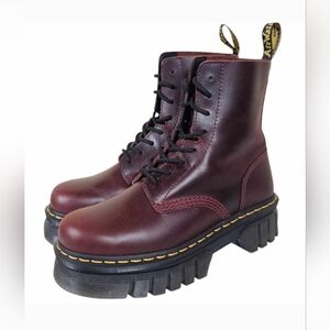 Dr. Martens Audrick Burgundy  Leather Platform Boots Size 39 US 8
